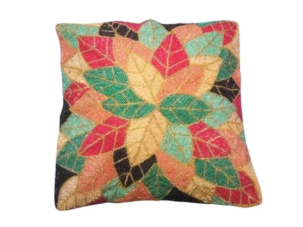 Multicolor_Printed_100%_Beaded_Cushion_Covers_Cushion_Case_Pillowcases_Multi_Leaf_16X16_Inches_(40X40_Cms)_Throw_Pillow_Sham_Floral_Cushion_Covers_For_Sofa_Couch_Bed_Chair_Pack_Of_1