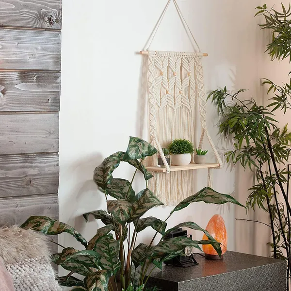 Multicolor_Indoor_Wall_Hanging_Shelf_&_Macrame_Plant_Holder_Decorative_Boho_Rope_Plant_Pot_Holder_For_Wall