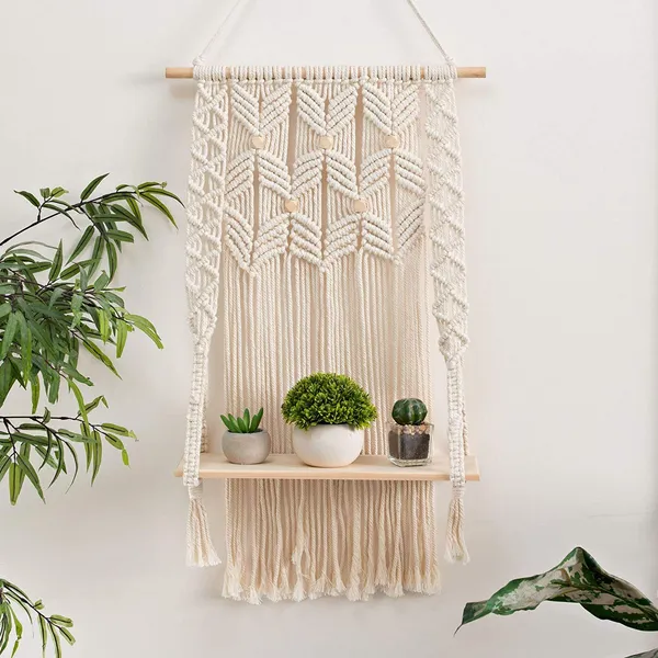 Multicolor_Indoor_Wall_Hanging_Shelf_&_Macrame_Plant_Holder_Decorative_Boho_Rope_Plant_Pot_Holder_For_Wall