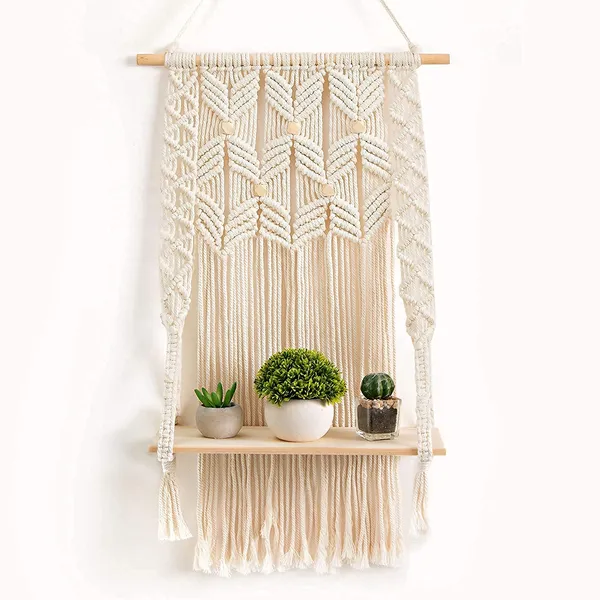 Multicolor_Indoor_Wall_Hanging_Shelf_&_Macrame_Plant_Holder_Decorative_Boho_Rope_Plant_Pot_Holder_For_Wall
