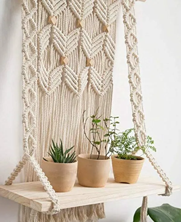 Multicolor_Indoor_Wall_Hanging_Shelf_&_Macrame_Plant_Holder_Decorative_Boho_Rope_Plant_Pot_Holder_For_Wall