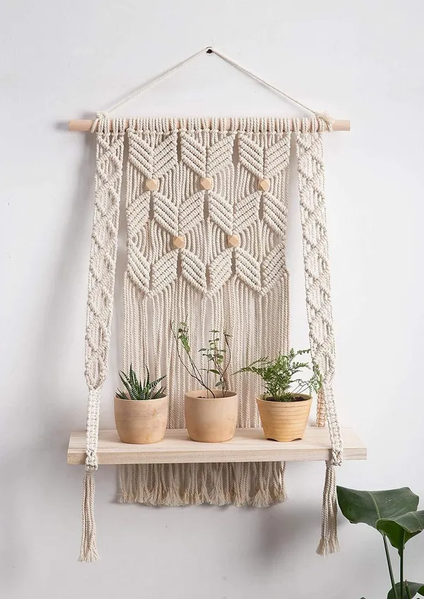 Multicolor_Indoor_Wall_Hanging_Shelf_&_Macrame_Plant_Holder_Decorative_Boho_Rope_Plant_Pot_Holder_For_Wall