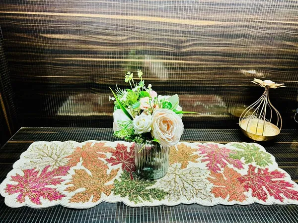 White_&_Purple_Premium_Handcraf_Beautiful_Beaded_Table_Runner_Craftsmanship_(13_*_36_Inch_)