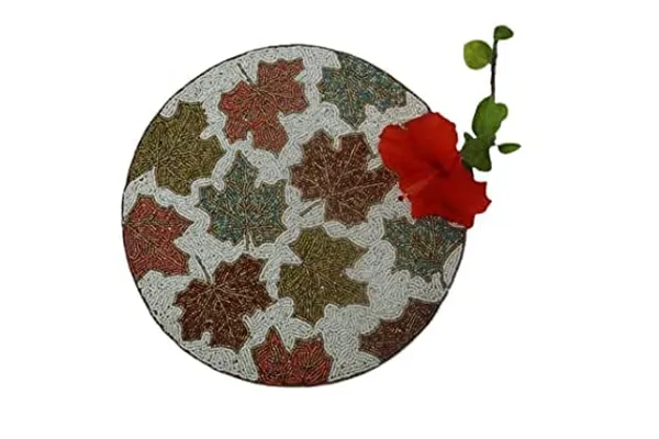 Firozi_Poleyster_Placemats,_Beaded_Design,14_Inch_Coffe_Brown_Floral_Pattern,_Best_For_Bed-Side_Table/Center_Table,_Dining_Table/Shelves