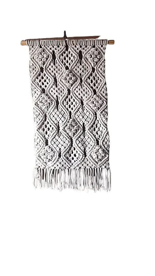 Off-White_Bohemian_Home_Decor_Using_Macrame_Wall_Decor_(9_X_12)_Macrame_Wall_Hanging_&_Boho_Wall_Decor_In_Off-White_Knoted_Pattern_For_Apartment_Baby_Room_Bedroom_Nursery_Above_Bed_Walls