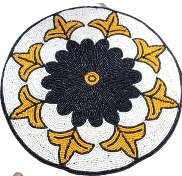 Firozi_Poleyster_Placemats,_Beaded_Design,14_Inch_Yelow_Nd_Black_Pattern,_Best_For_Bed-Side_Table/Center_Table,_Dining_Table/Shelves