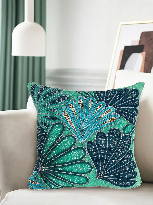 Multicolor_Printed_100%_Beaded_Cushion_Covers_Cushion_Case_Pillowcases_Multi_Leaf_16X16_Inches_(40X40_Cms)_Throw_Pillow_Sham_Floral_Cushion_Covers_For_Sofa_Couch_Bed_Chair_Pack_Of_1
