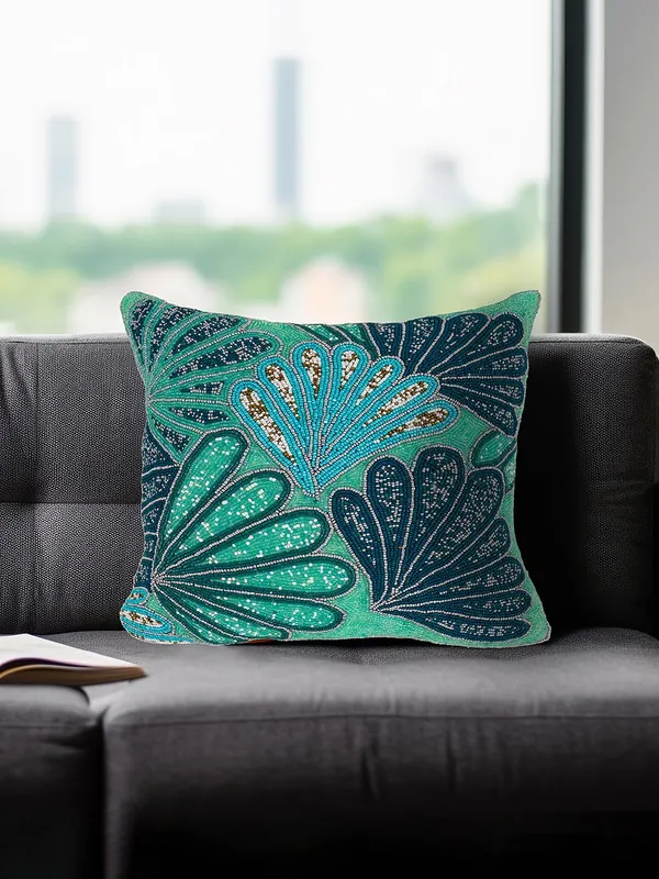 Multicolor_Printed_100%_Beaded_Cushion_Covers_Cushion_Case_Pillowcases_Multi_Leaf_16X16_Inches_(40X40_Cms)_Throw_Pillow_Sham_Floral_Cushion_Covers_For_Sofa_Couch_Bed_Chair_Pack_Of_1