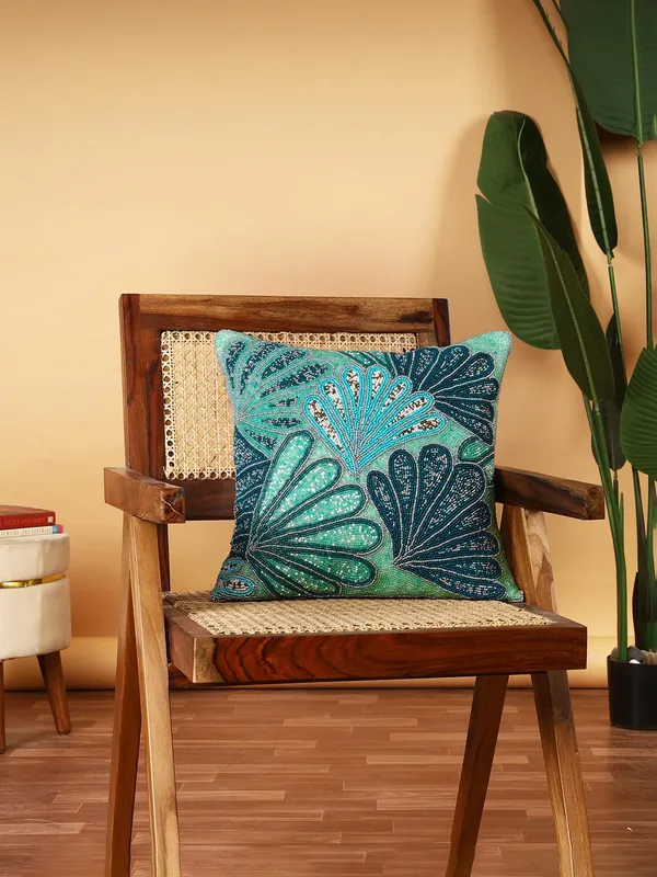 Multicolor_Printed_100%_Beaded_Cushion_Covers_Cushion_Case_Pillowcases_Multi_Leaf_16X16_Inches_(40X40_Cms)_Throw_Pillow_Sham_Floral_Cushion_Covers_For_Sofa_Couch_Bed_Chair_Pack_Of_1