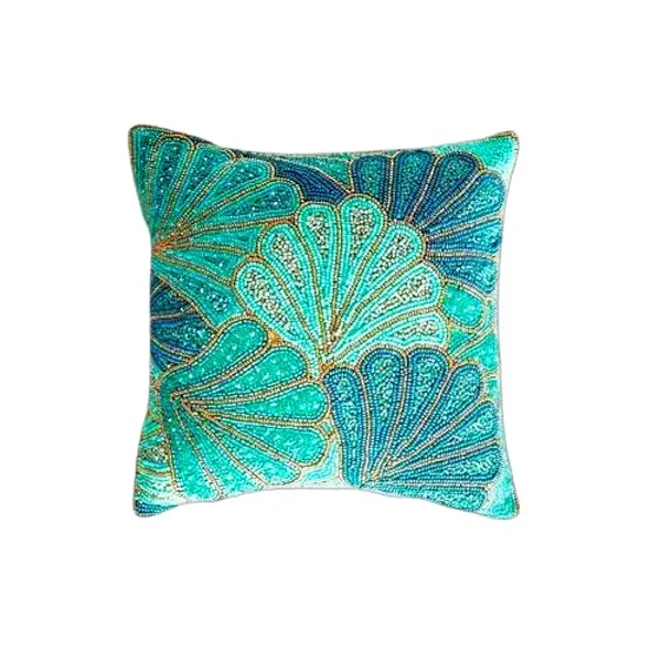 Multicolor_Printed_100%_Beaded_Cushion_Covers_Cushion_Case_Pillowcases_Multi_Leaf_16X16_Inches_(40X40_Cms)_Throw_Pillow_Sham_Floral_Cushion_Covers_For_Sofa_Couch_Bed_Chair_Pack_Of_1