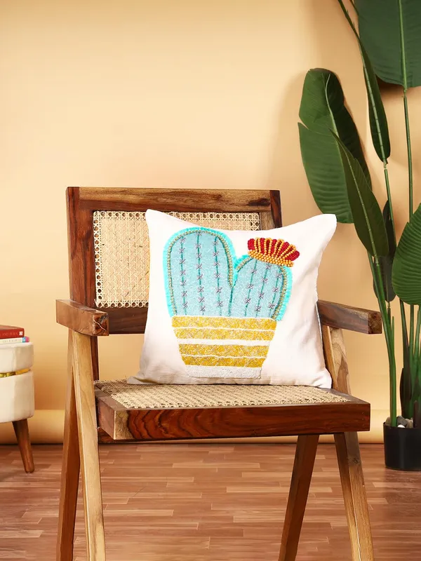 Multicolor_Printed_100%_Beaded_Cushion_Covers_Cushion_Case_Pillowcases_16X16_Inches_Cactus_Pattern(40X40_Cms)_Throw_Pillow_Sham_Floral_Cushion_Covers_For_Sofa_Couch_Bed_Chair_Pack_Of_1
