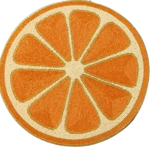 Firozi_Poleyster_Placemats,_Beaded_Design,14_Inch_Orange_Round_Pattern,_Best_For_Bed-Side_Table/Center_Table,_Dining_Table/Shelves