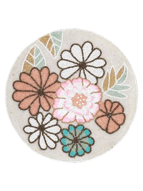 Firozi_Poleyster_Placemats,_Beaded_Design,14_Inch_Gulmohar_Floral_Pattern,_Best_For_Bed-Side_Table/Center_Table,_Dining_Table/Shelves_Pack_Of_2