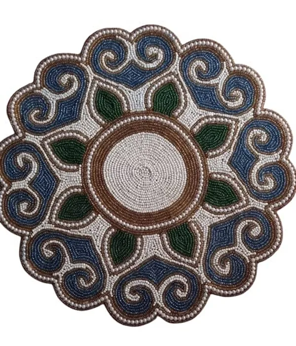 Firozi_Poleyster_Placemats,_Beaded_Design,14_Inch_Blue_Emb._Round_Pattern,_Best_For_Bed-Side_Table/Center_Table,_Dining_Table/Shelves