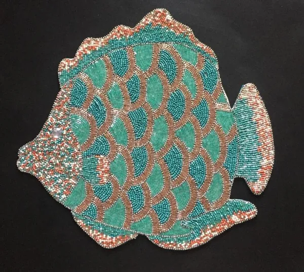 Turqouise_Poleyster_Placemats,_Beaded_Design,14_Inch_Fish_Pattern,_Best_For_Bed-Side_Table/Center_Table,_Dining_Table/Shelves