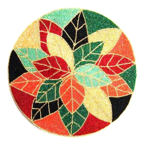 Multicolor_Poleyster_Placemats,_Beaded_Design,14_Inch_Multicolor_Leaves_Round_Pattern,_Best_For_Bed-Side_Table/Center_Table,_Dining_Table/Shelves