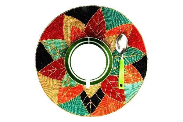 Multicolor_Poleyster_Placemats,_Beaded_Design,14_Inch_Multicolor_Leaves_Round_Pattern,_Best_For_Bed-Side_Table/Center_Table,_Dining_Table/Shelves