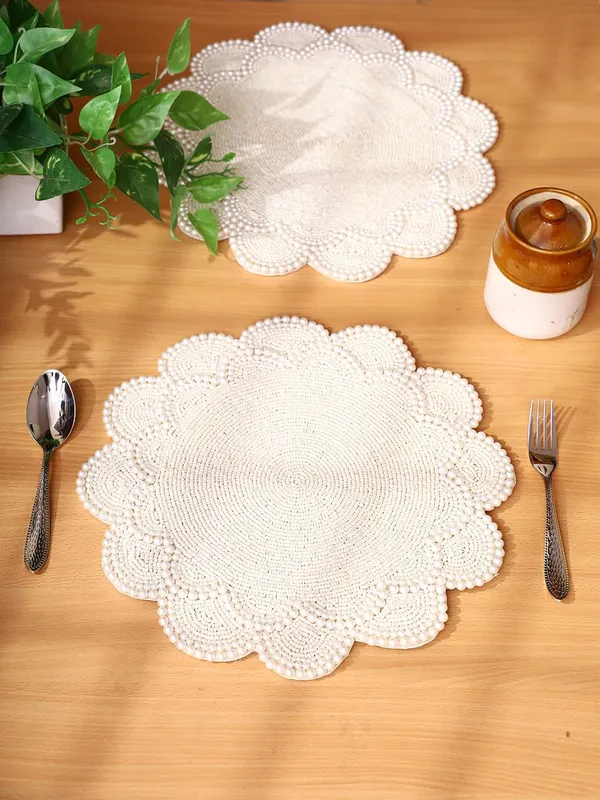 Firozi_Poleyster_Placemats,_Beaded_Design,14_Inch_Gulmohar_Floral_Pattern,_Best_For_Bed-Side_Table/Center_Table,_Dining_Table/Shelves_Pack_Of_2