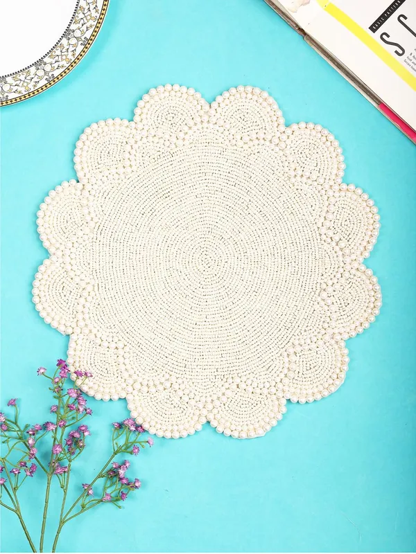 Firozi_Poleyster_Placemats,_Beaded_Design,14_Inch_Gulmohar_Floral_Pattern,_Best_For_Bed-Side_Table/Center_Table,_Dining_Table/Shelves_Pack_Of_2