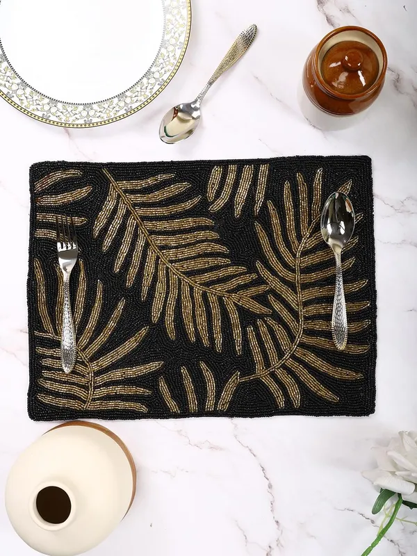 Firozi_Poleyster_Placemats,_Beaded_Design,14_Inch_Gulmohar_Floral_Pattern,_Best_For_Bed-Side_Table/Center_Table,_Dining_Table/Shelves_Pack_Of_2