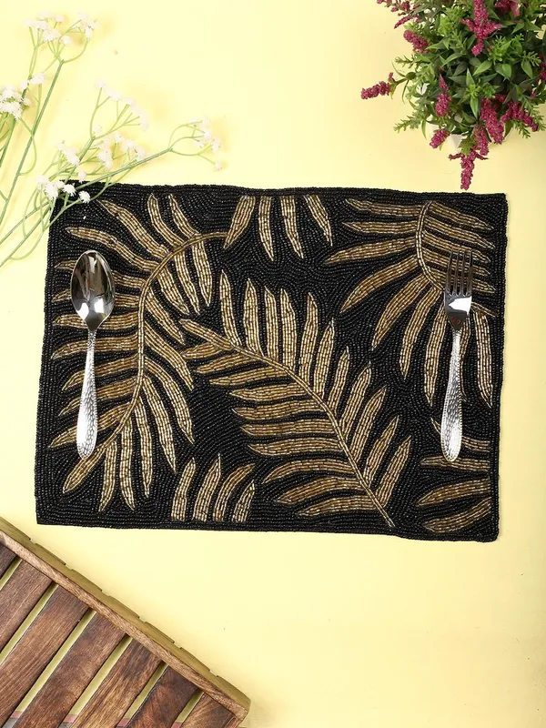 Firozi_Poleyster_Placemats,_Beaded_Design,14_Inch_Gulmohar_Floral_Pattern,_Best_For_Bed-Side_Table/Center_Table,_Dining_Table/Shelves_Pack_Of_2