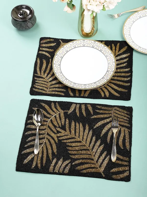Firozi_Poleyster_Placemats,_Beaded_Design,14_Inch_Gulmohar_Floral_Pattern,_Best_For_Bed-Side_Table/Center_Table,_Dining_Table/Shelves_Pack_Of_2
