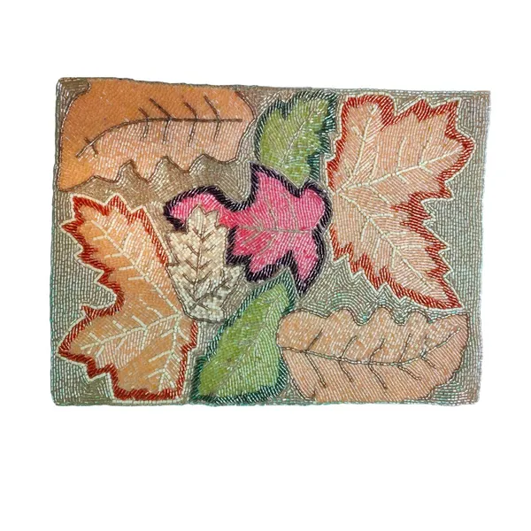 Firozi_Poleyster_Placemats,_Beaded_Design,14_Inch_Reactngle_Golden_Multicolor_Emb.Pattern,_Best_For_Bed-Side_Table/Center_Table,_Dining_Table/Shelves