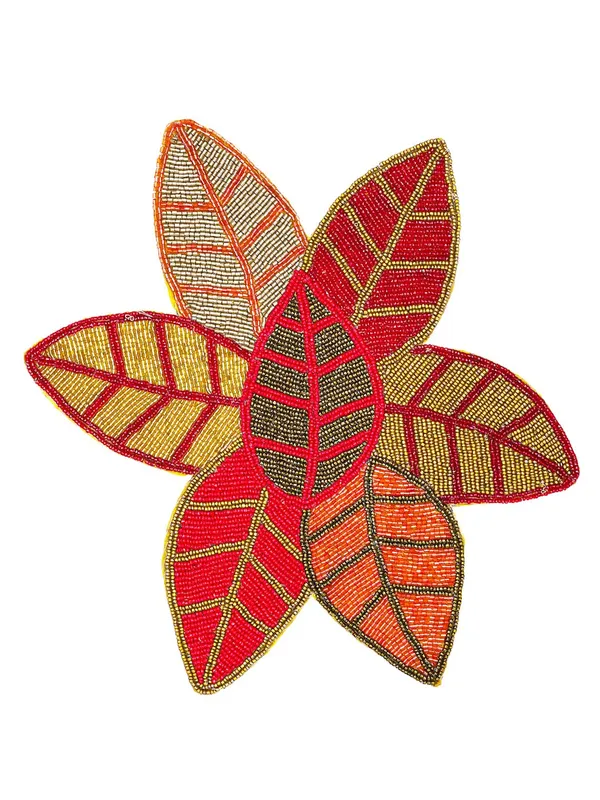 Firozi_Poleyster_Placemats,_Beaded_Design,14_Inch_Round_Maroon_Leaf_Emb._Pattern,_Best_For_Bed-Side_Table/Center_Table,_Dining_Table/Shelves