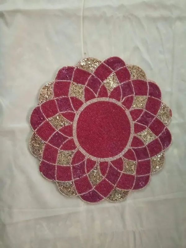 Turquoise_Beaded_Dining_Table_Dinning_Pink_Golden_Round_Mat_12_Inches_Circle