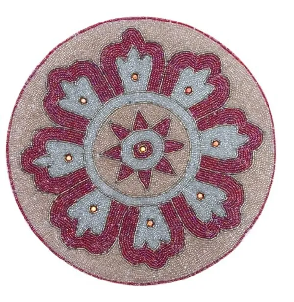 Firozi_Poleyster_Placemats,_Beaded_Design,14_Inch_Rani_Round_Pattern,_Best_For_Bed-Side_Table/Center_Table,_Dining_Table/Shelves