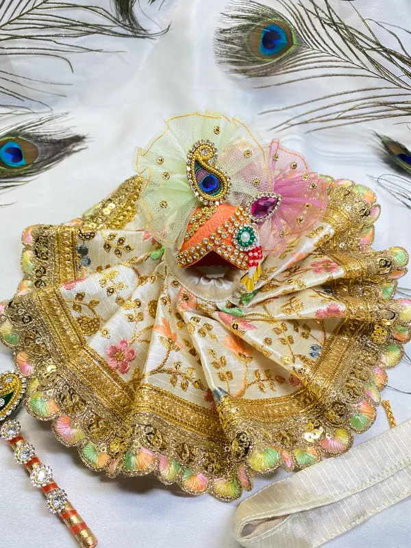 Laddu_Gopal_Ivory_Floral_Embroidered_Poshak_With__Pagdi