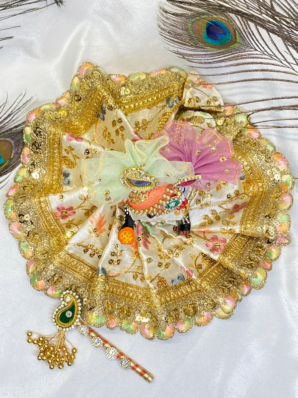 Laddu_Gopal_Ivory_Floral_Embroidered_Poshak_With__Pagdi