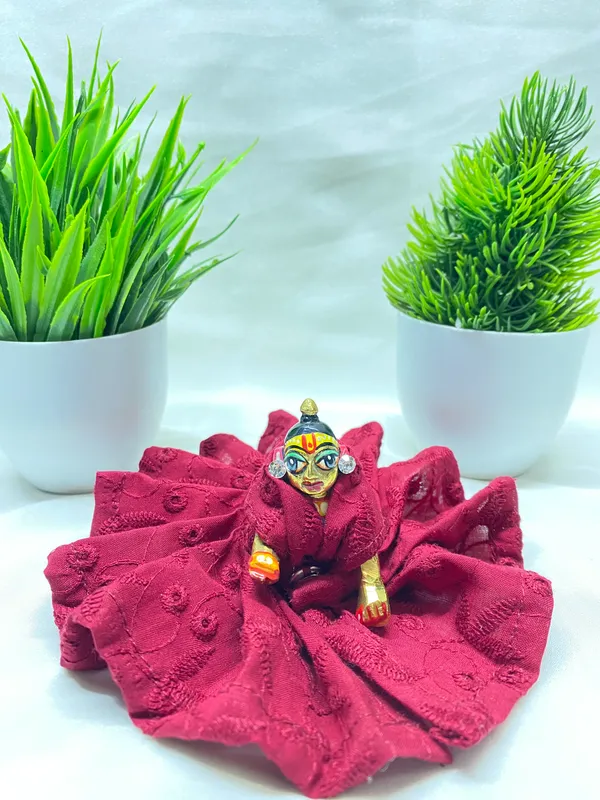 Laddu_Gopal_Maroon_Chikankari_Cotton_Dress