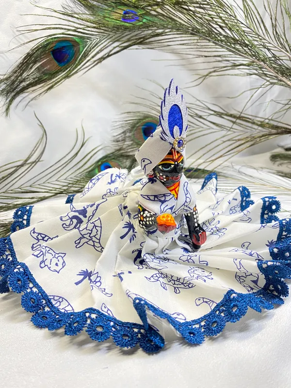Laddu_Gopal_Summer_Cotton_Dress_Blue_Gokul_With_Pagdi