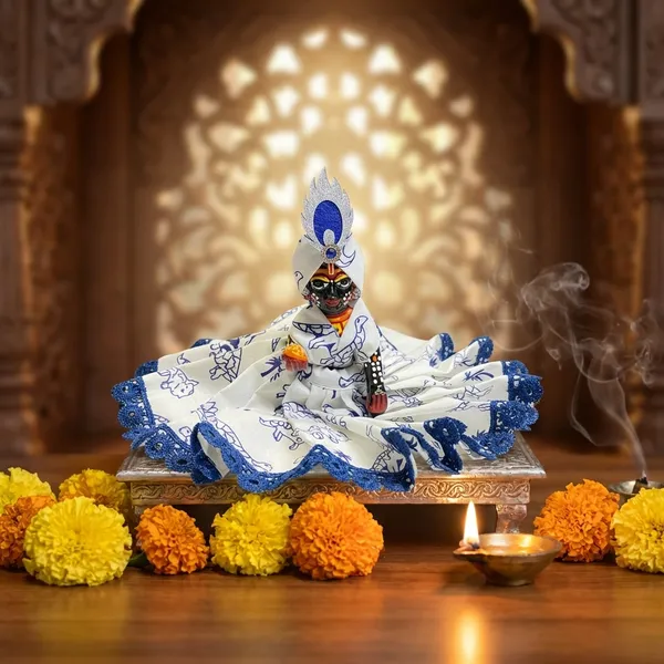 Laddu_Gopal_Summer_Cotton_Dress_Blue_Gokul_With_Pagdi