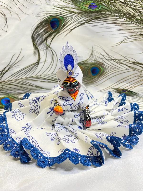 Laddu_Gopal_Summer_Cotton_Dress_Blue_Gokul_With_Pagdi