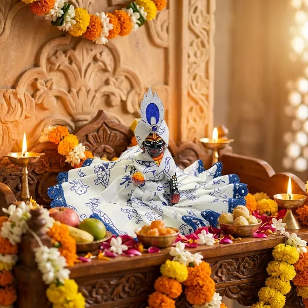 Laddu_Gopal_Summer_Cotton_Dress_Blue_Gokul_With_Pagdi