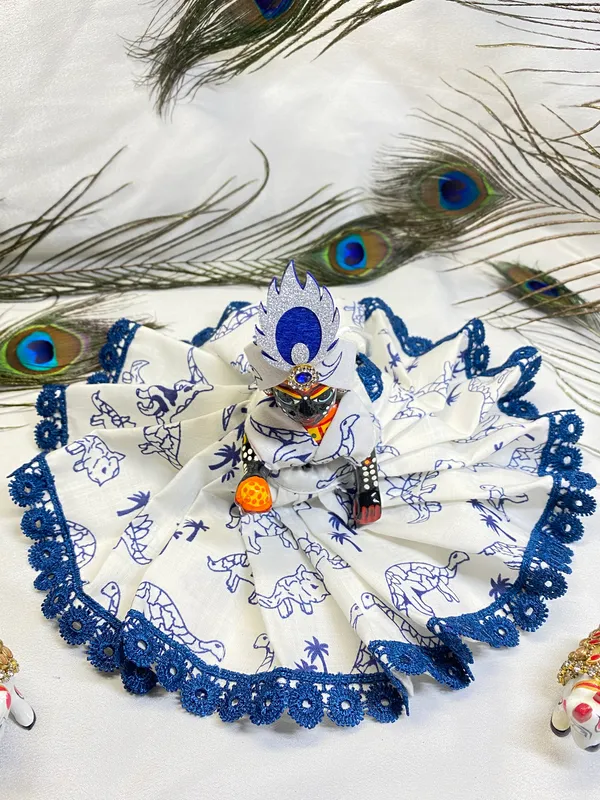 Laddu_Gopal_Summer_Cotton_Dress_Blue_Gokul_With_Pagdi