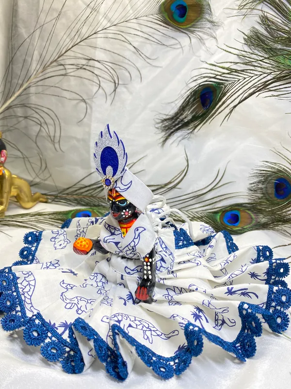 Laddu_Gopal_Summer_Cotton_Dress_Blue_Gokul_With_Pagdi