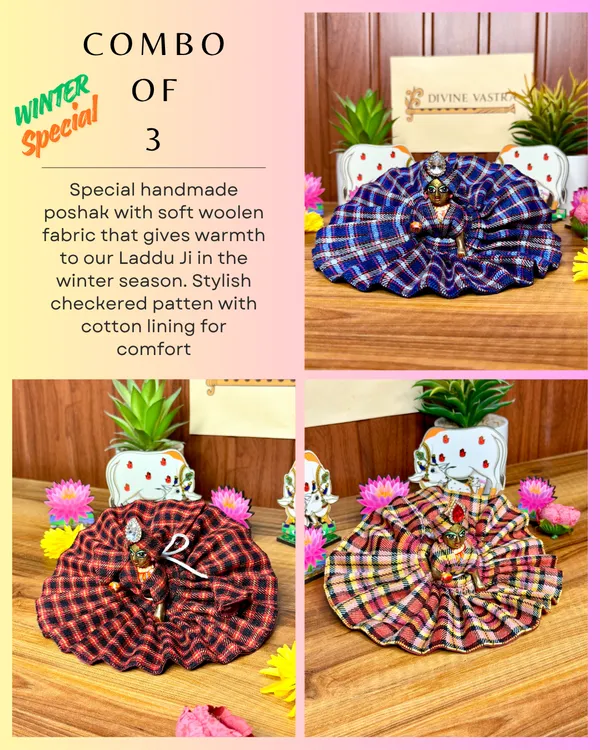 Laddu_Gopal_Woollen_Check_Poshak_(Combo_of_3_Dresses)