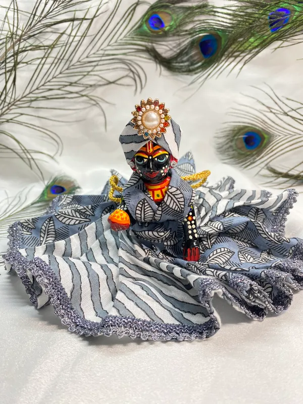 Laddu_Gopal_Summer_Cotton_Grey_Poshak_With__Pagdi
