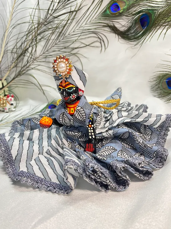 Laddu_Gopal_Summer_Cotton_Grey_Poshak_With__Pagdi