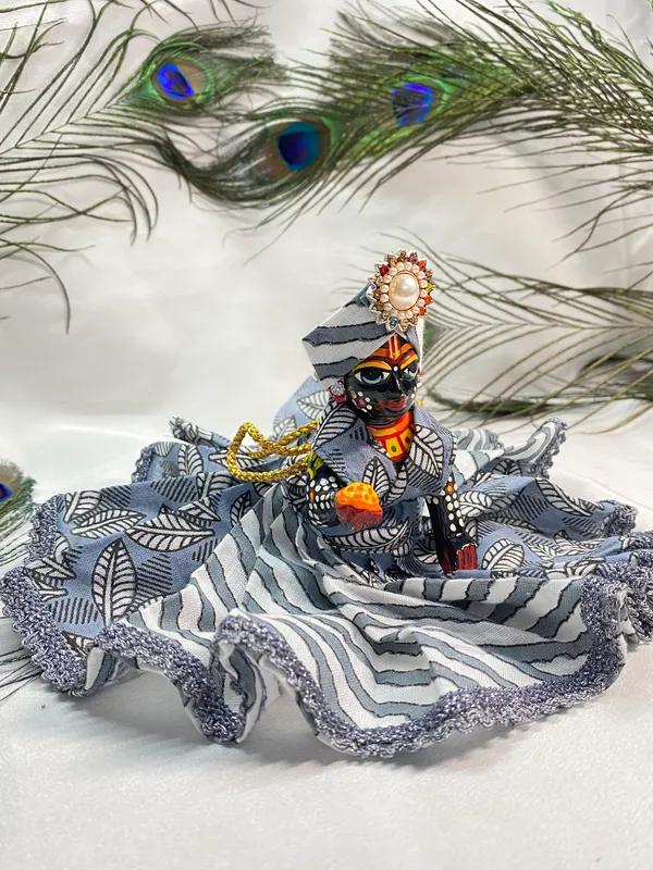 Laddu_Gopal_Summer_Cotton_Grey_Poshak_With__Pagdi