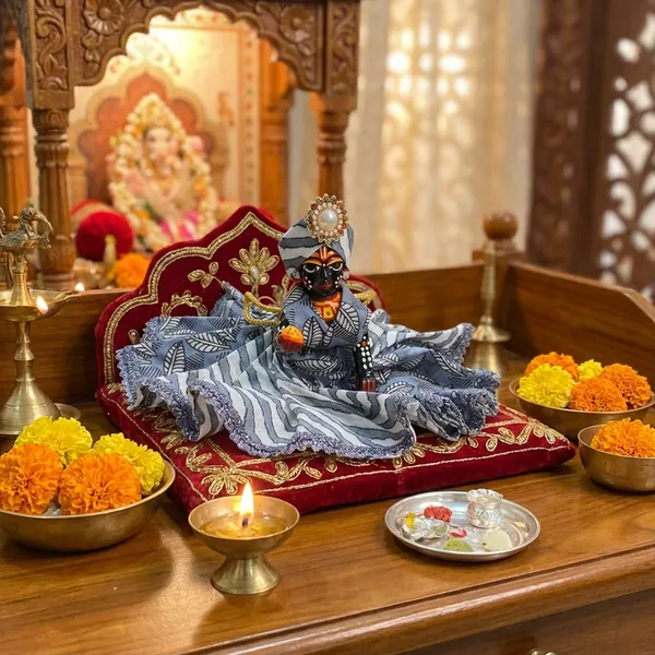 Laddu_Gopal_Summer_Cotton_Grey_Poshak_With__Pagdi