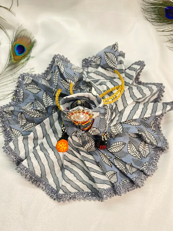 Laddu_Gopal_Summer_Cotton_Grey_Poshak_With__Pagdi