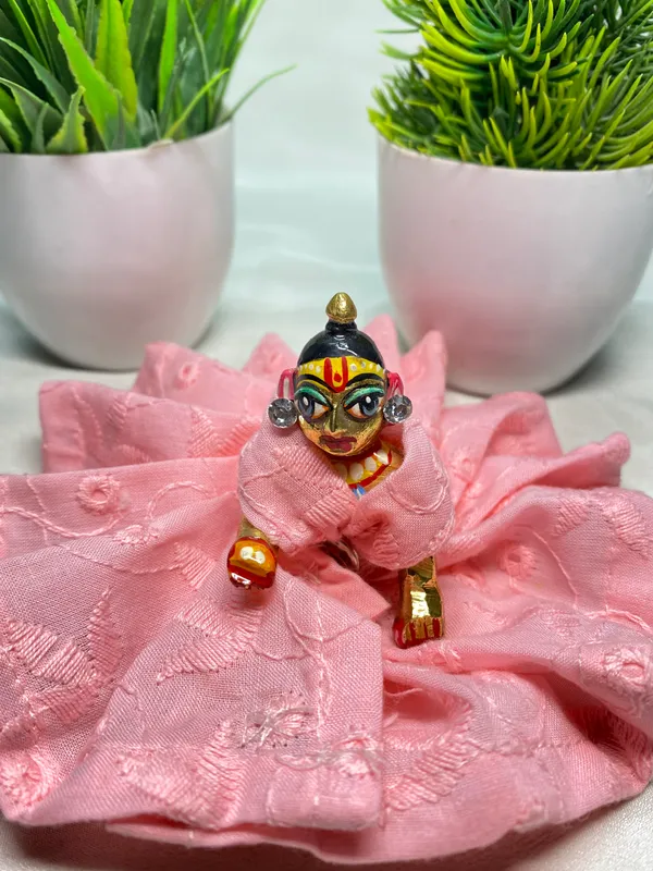 Laddu_Gopal_Baby_Pink_Cotton_Dress_with_Pagdi