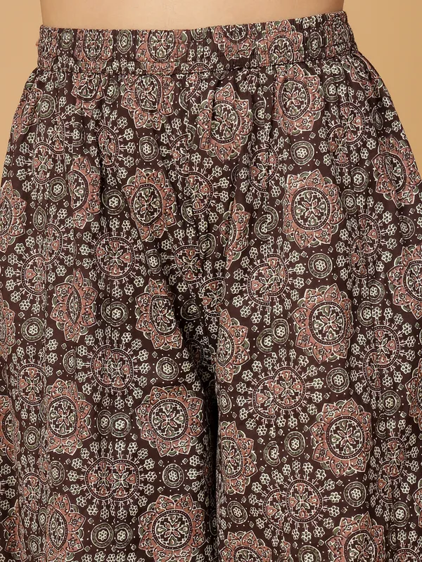Bronze_Cotton_Solid_Kurta_With_Printed_Flair_Palazzo_Bottom_Set_(Light_Rust)