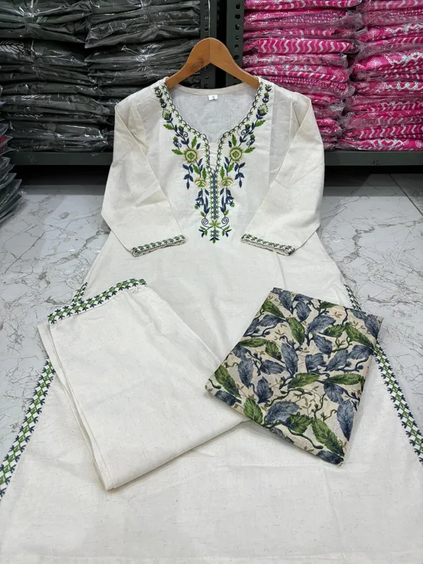 Off_white__Women_Khadi_Cotton_Kurta_Pant_Set_With_Dupatta