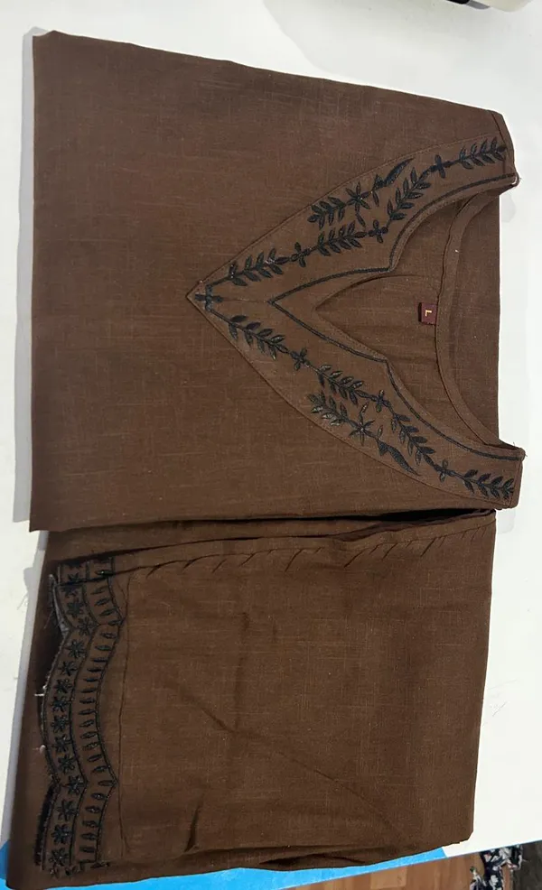 Coffee_Cotton_Slub_Handloom_Kurta_Pant_With_Dupatta_Set_For_Women