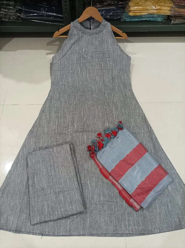 Khadi_Cotton_handloom_kurta_pant_with_Dupatta_set_For_Women